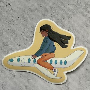 Brunette girl riding a plane