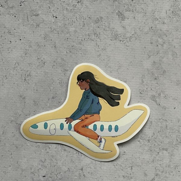 Brunette girl riding a plane