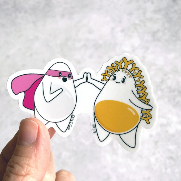 Sticker with a CD4 Helper T cell and a B cell doing a high five